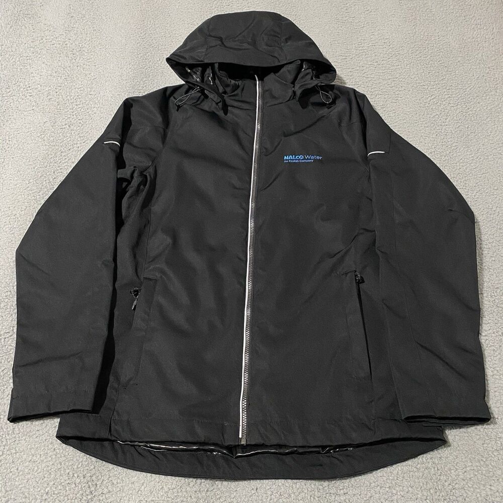 NALCO Water Ecolab Jacket Mens Medium Black Hooded Full Zip Employee Office Work